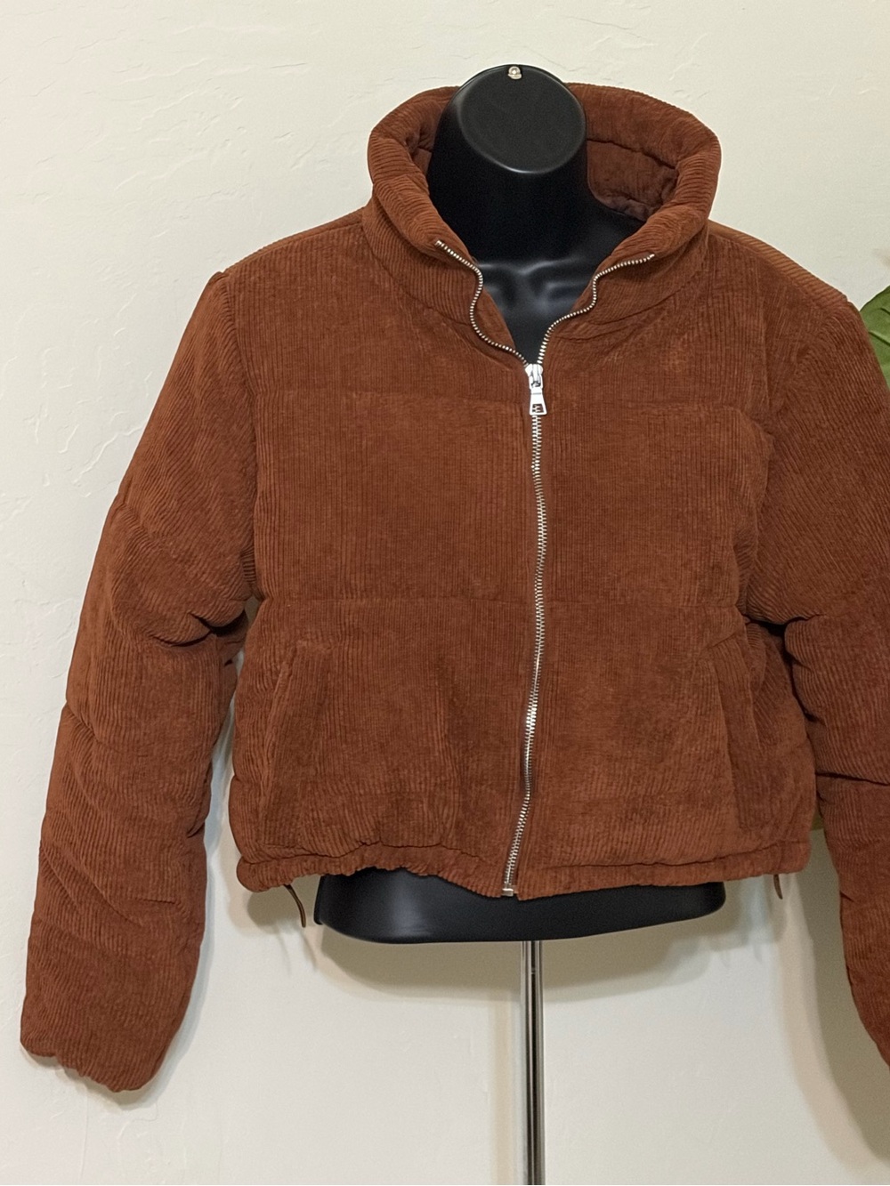 Ambiance Corduroy Cropped Puffer Jacket - Brown